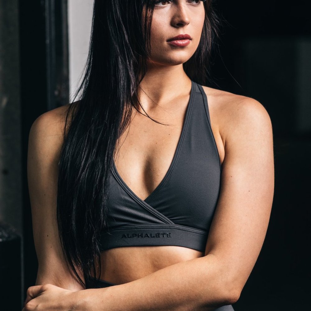 Alphalete Surface Wrap Sports Bra Small Dark Grey